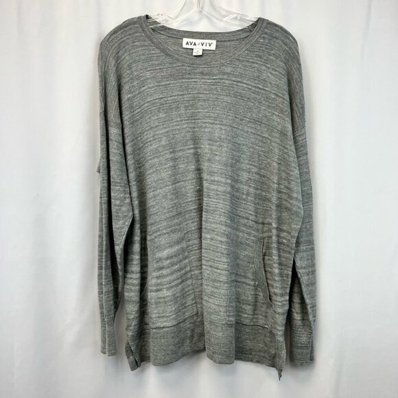 Ava & Viv Womens Pullover Sweater Gray Heathered Long Sleeve Round Neck 1X - Picture 1 of 11